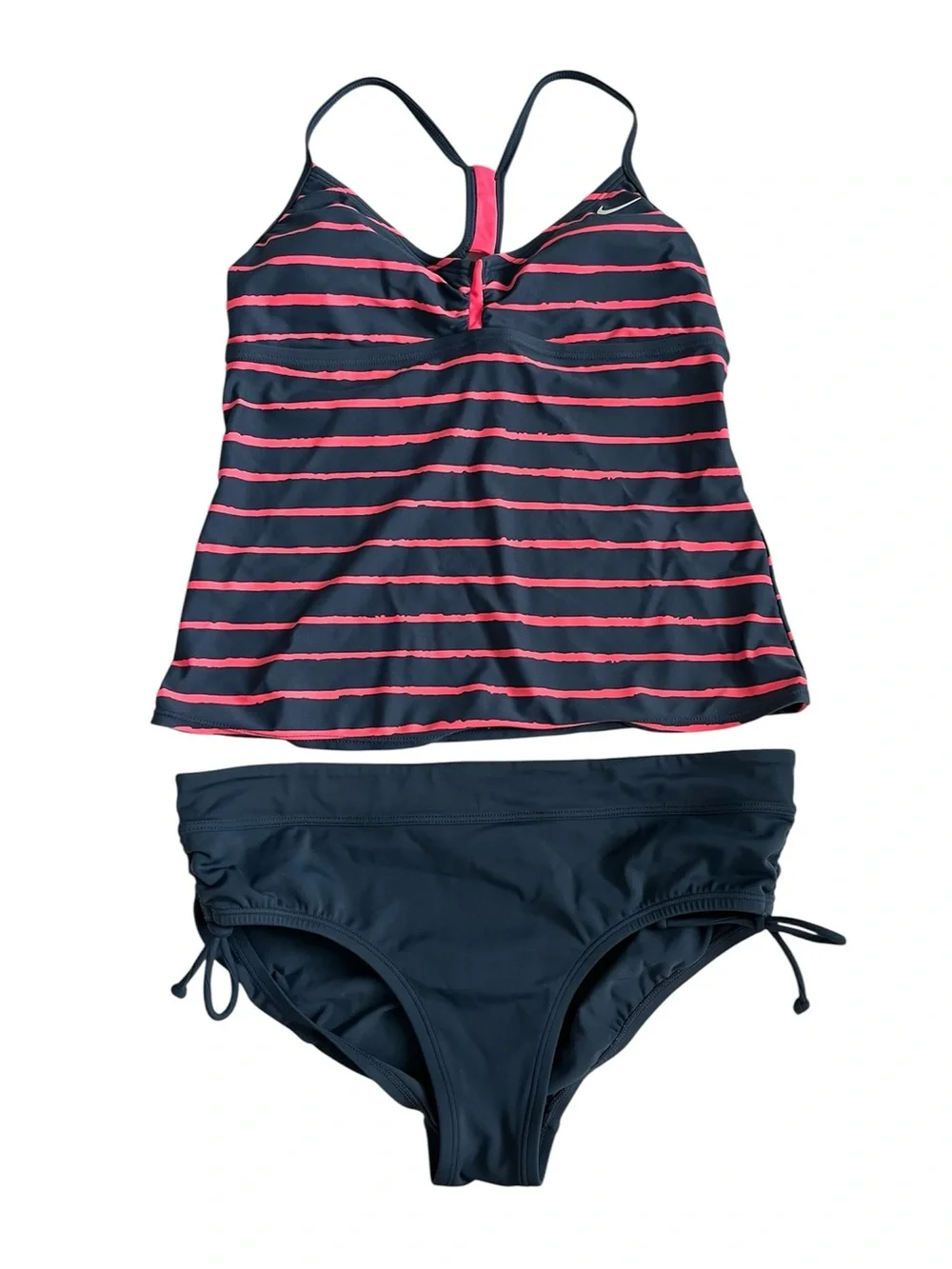 Nike Women’s Navy and Pink Striped Tankini Swim Set